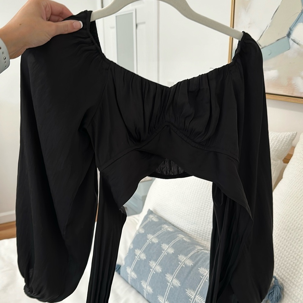 Satin tie back long sleeve shirt